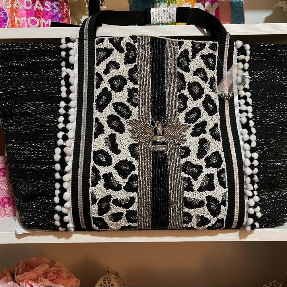 Brittney Bee and Leopard Beaded Tote